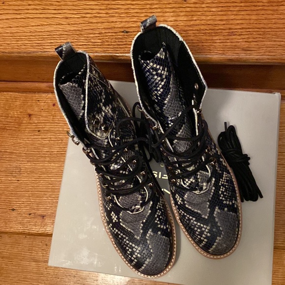 Marc Fisher Izzie Black Snake Combat Boot - Picture 3 of 6